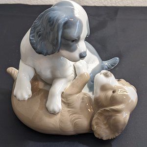 NAO Lladro Twerp & Mikie Playing Puppies Hand Painted Porcelain Retired Figurine